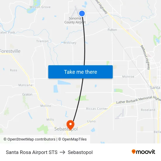 Santa Rosa Airport STS to Sebastopol map