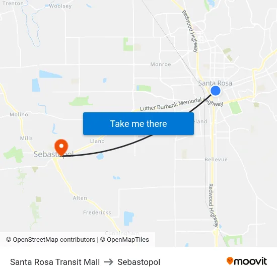 Santa Rosa Transit Mall to Sebastopol map