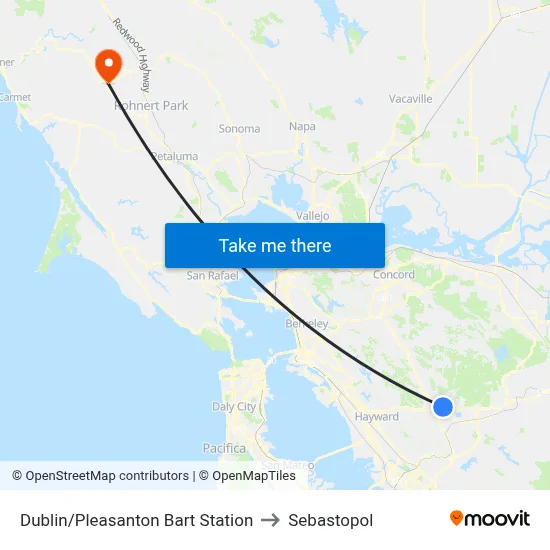Dublin/Pleasanton Bart Station to Sebastopol map