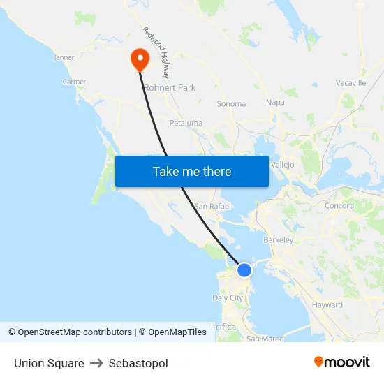 Union Square to Sebastopol map