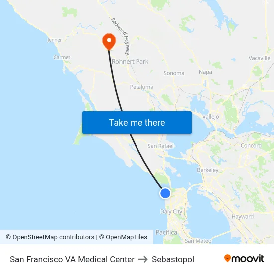 San Francisco Medical Center to Sebastopol map