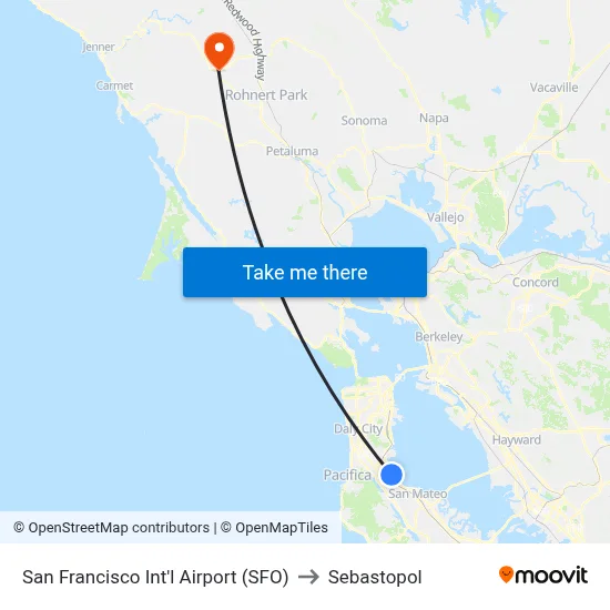 San Francisco Int'l Airport (SFO) to Sebastopol map
