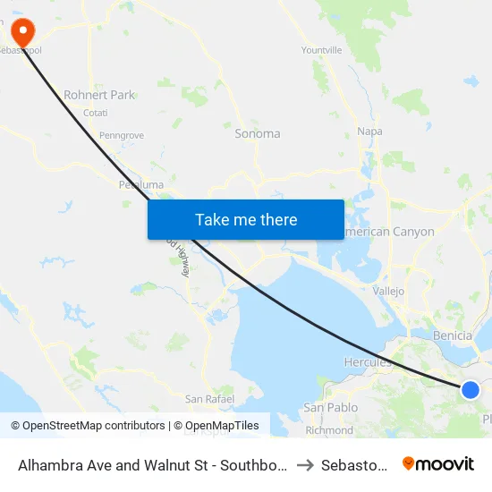 Alhambra Ave and Walnut St - Southbound to Sebastopol map