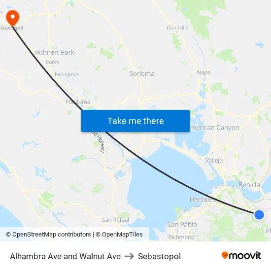 Alhambra Ave and Walnut Ave to Sebastopol map