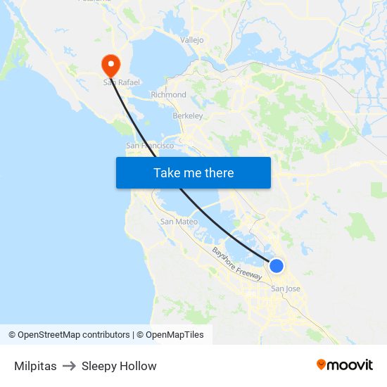 Milpitas to Sleepy Hollow map