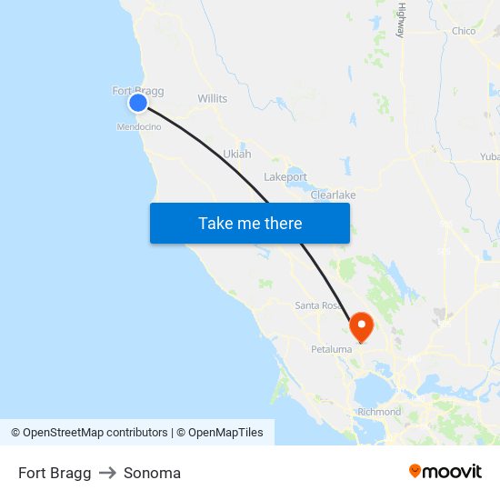 Fort Bragg to Sonoma map