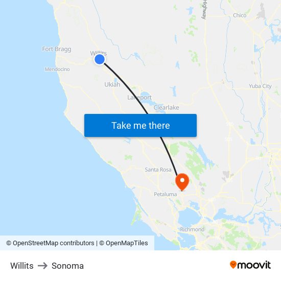 Willits to Sonoma map