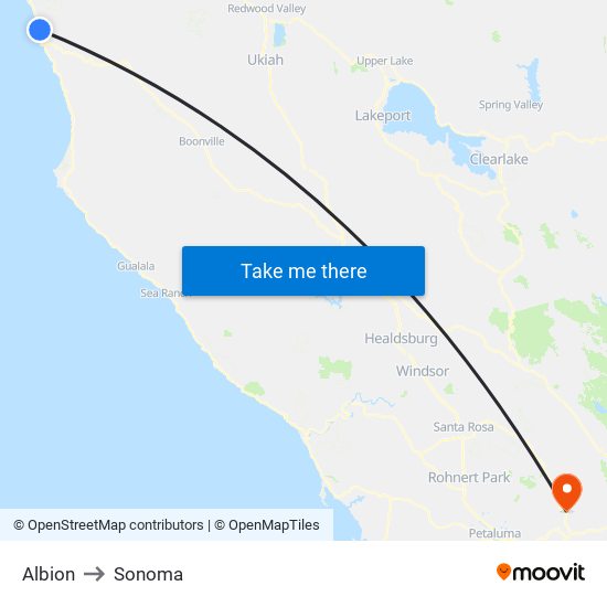 Albion to Sonoma map