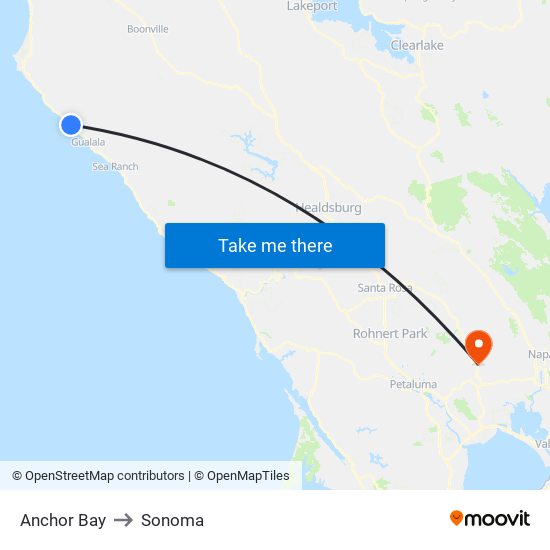 Anchor Bay to Sonoma map