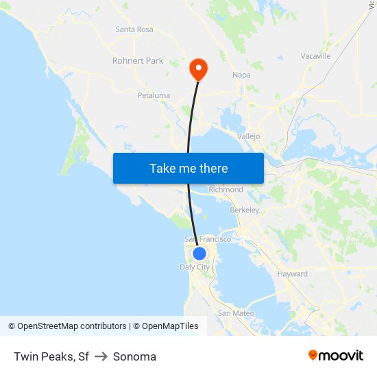 Twin Peaks, Sf to Sonoma map