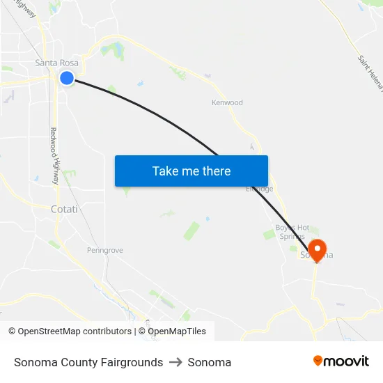 Sonoma County Fairgrounds to Sonoma map