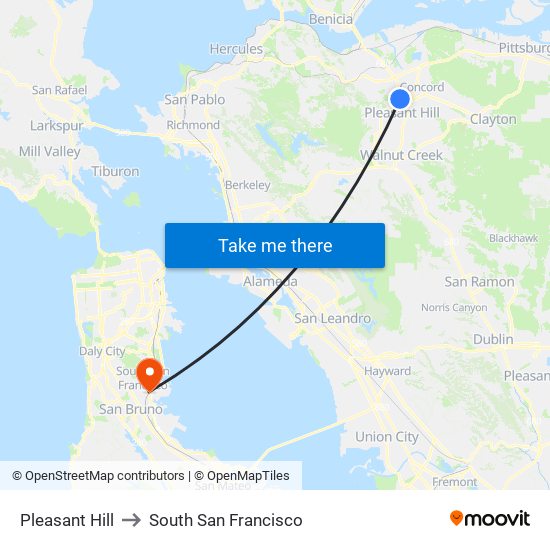 Pleasant Hill to South San Francisco map