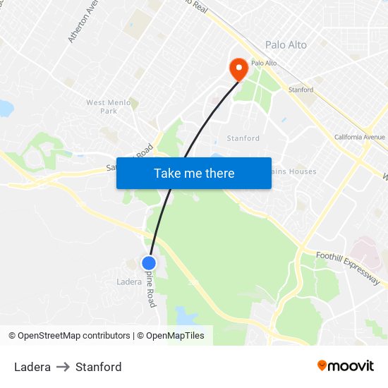 Ladera to Stanford map