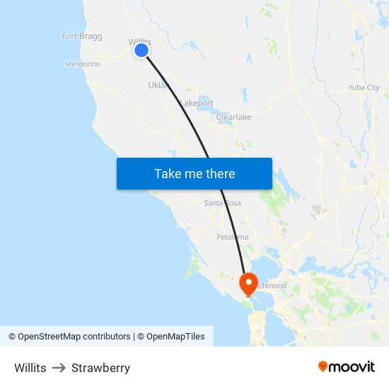 Willits to Strawberry map