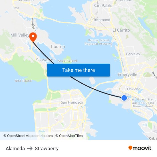 Alameda to Strawberry map