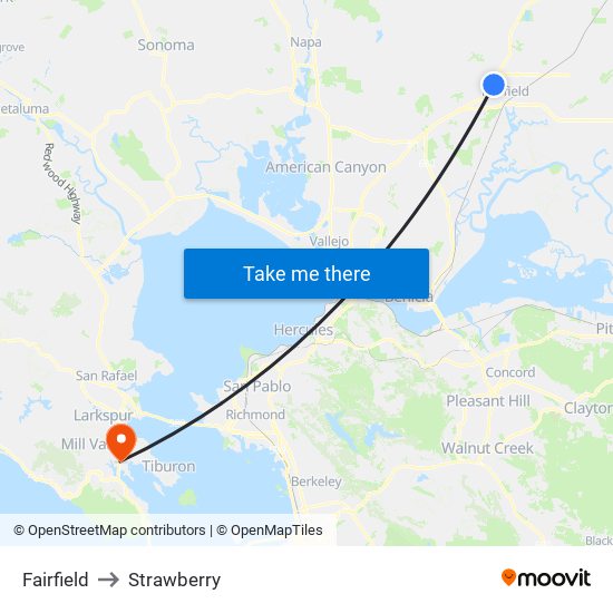 Fairfield to Strawberry map