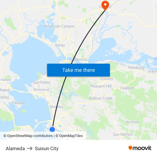 Alameda to Suisun City map