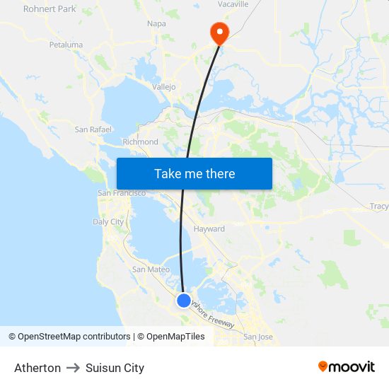 Atherton to Suisun City map