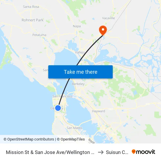 Mission St & San Jose Ave/Wellington Ave to Suisun City map