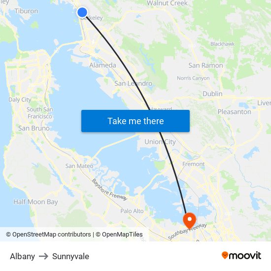 Albany to Sunnyvale map