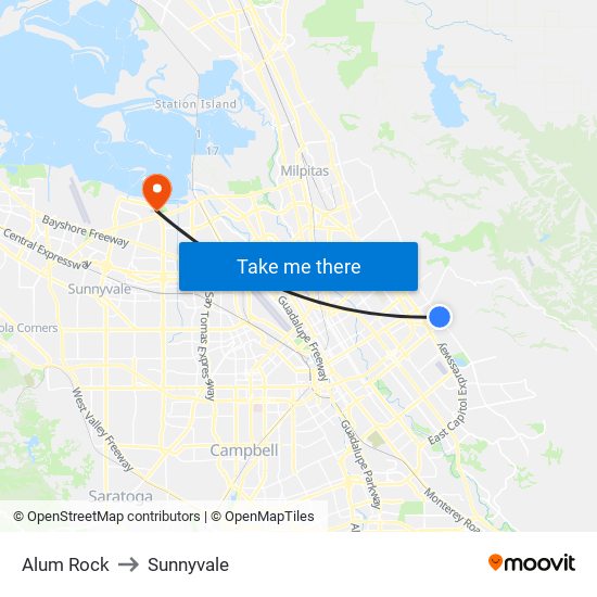 Alum Rock to Sunnyvale map