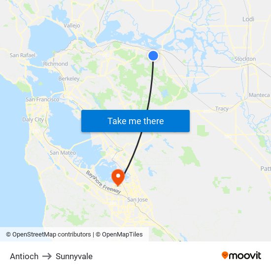 Antioch to Sunnyvale map