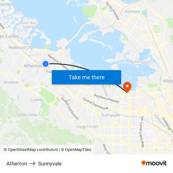 Atherton to Sunnyvale map