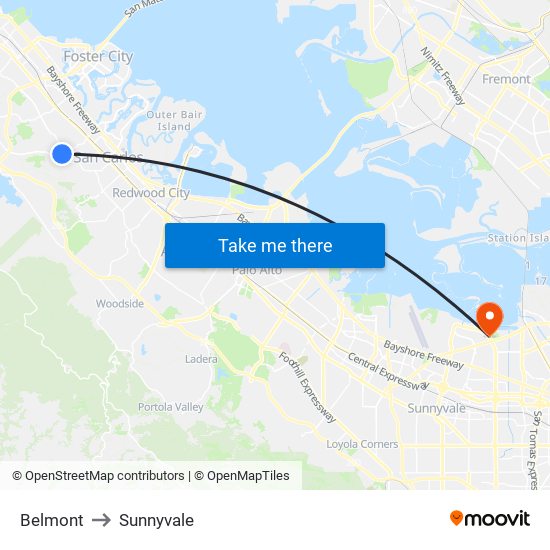 Belmont to Sunnyvale map