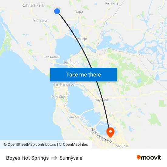 Boyes Hot Springs to Sunnyvale map