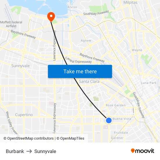 Burbank to Sunnyvale map