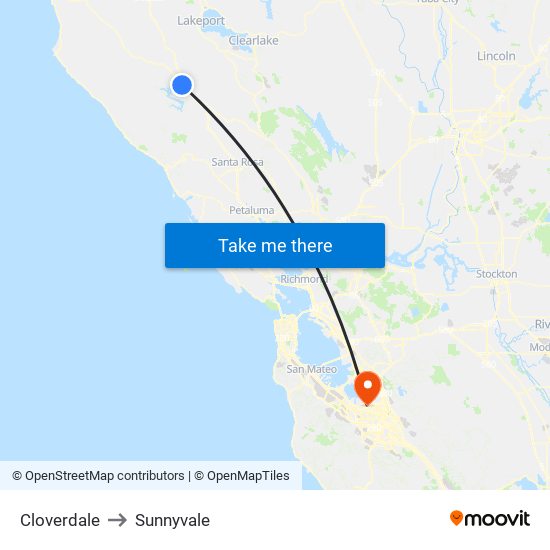 Cloverdale to Sunnyvale map