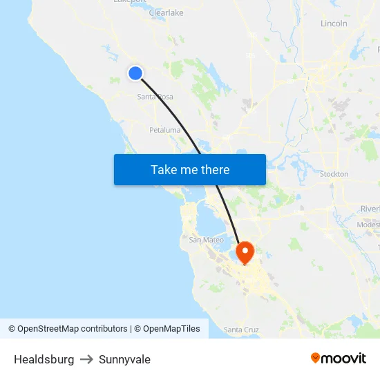 Healdsburg to Sunnyvale map