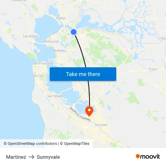 Martinez to Sunnyvale map