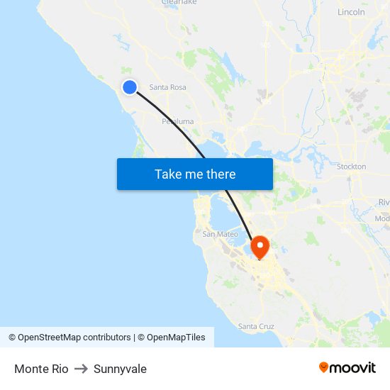 Monte Rio to Sunnyvale map