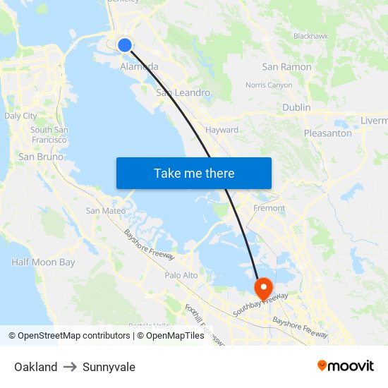 Oakland to Sunnyvale map