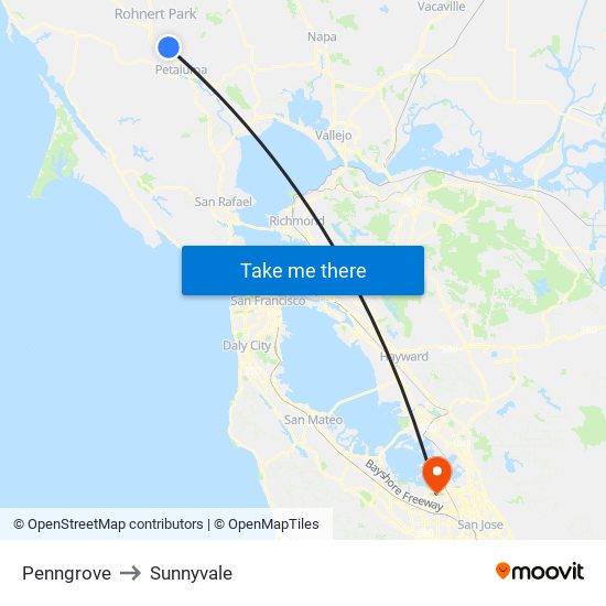 Penngrove to Sunnyvale map