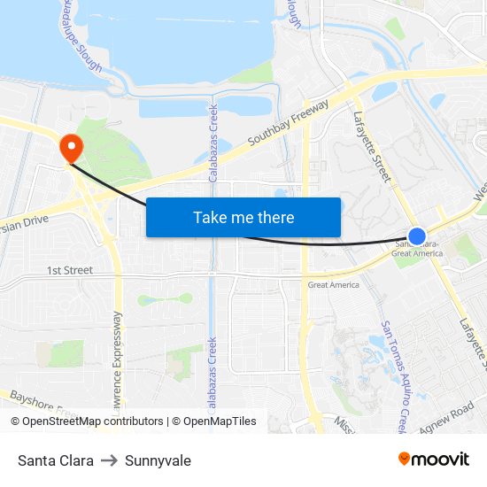 Santa Clara to Sunnyvale map