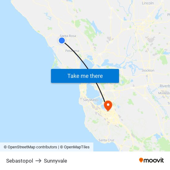 Sebastopol to Sunnyvale map