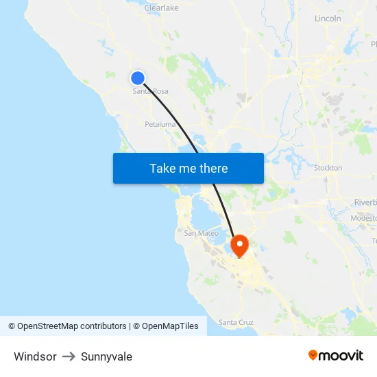Windsor to Sunnyvale map