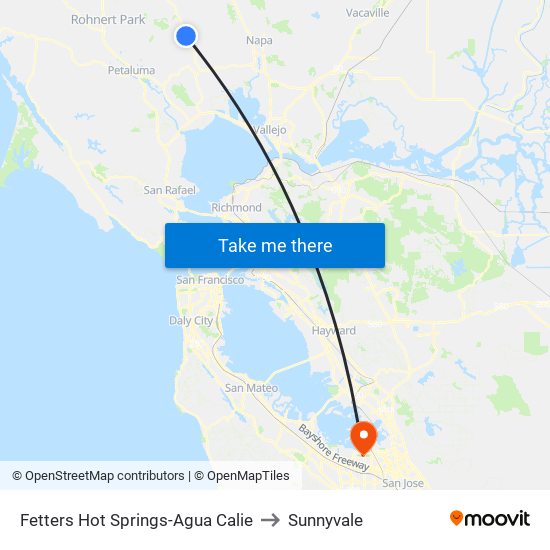 Fetters Hot Springs-Agua Calie to Sunnyvale map