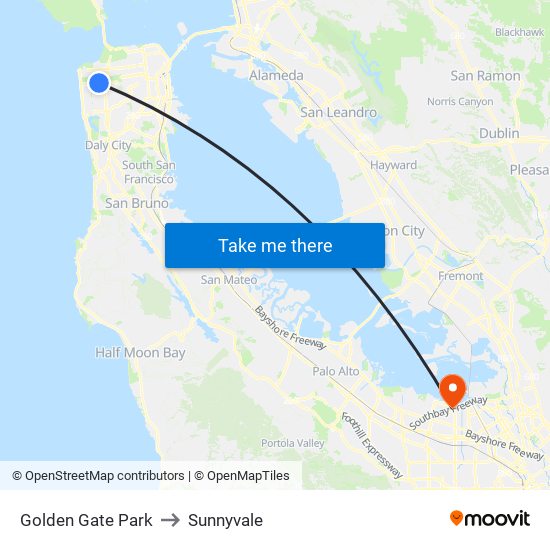 Golden Gate Park to Sunnyvale map