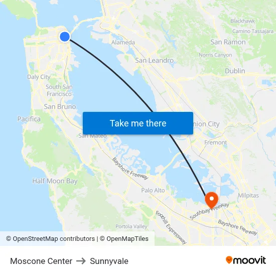 Moscone Center to Sunnyvale map