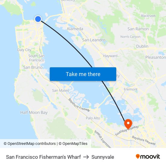 Fisherman's Wharf to Sunnyvale map