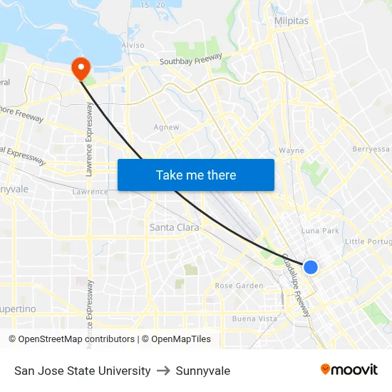 San Jose State University to Sunnyvale map
