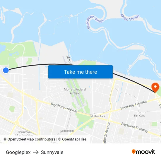 Googleplex to Sunnyvale map