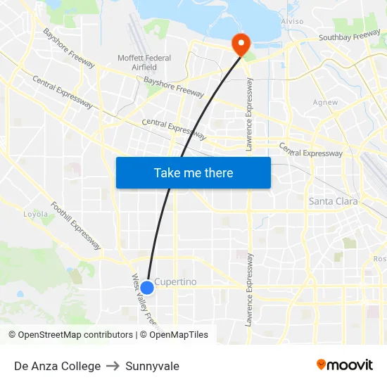 De Anza College to Sunnyvale map