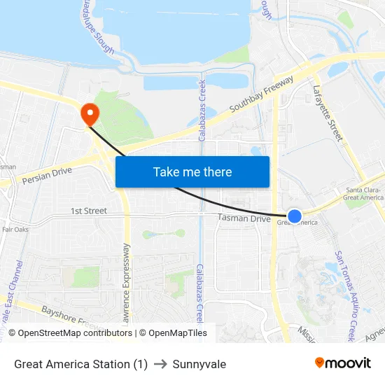 Great America Station (1) to Sunnyvale map