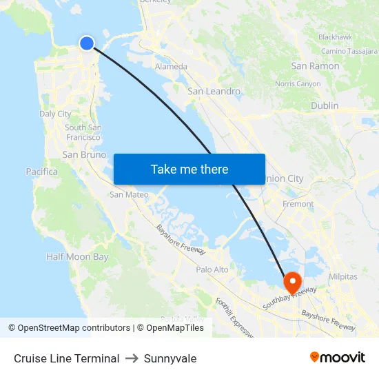 Cruise Line Terminal to Sunnyvale map