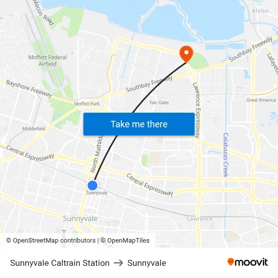 Sunnyvale Caltrain Station to Sunnyvale map