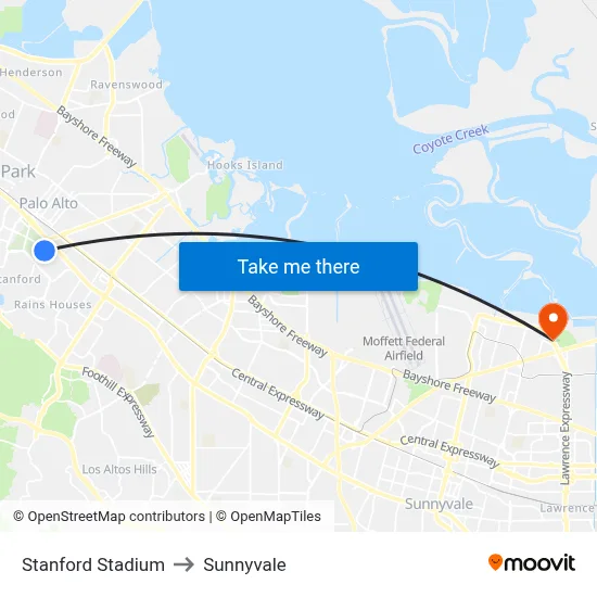 Stanford Stadium to Sunnyvale map